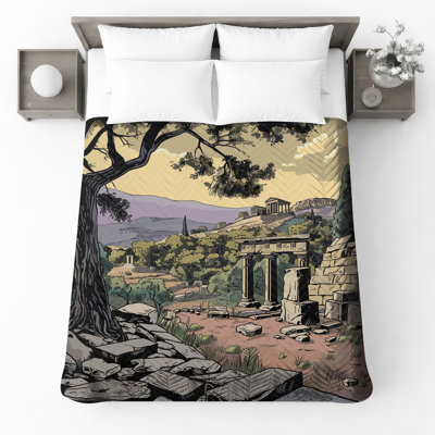 Ancient Greek Ruins Quilted Bedspread All Sizes