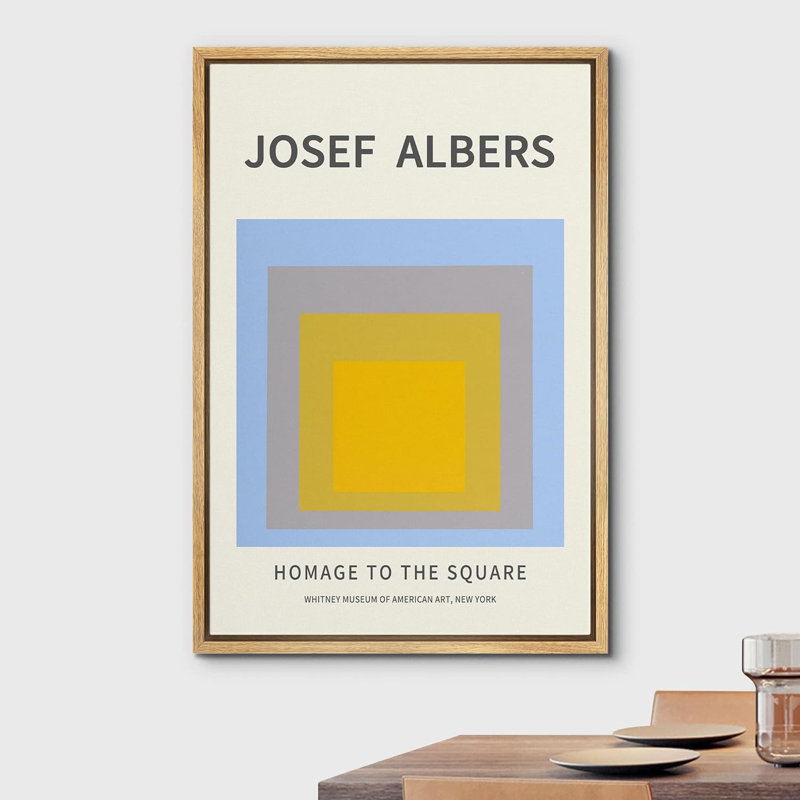 «Abstract Vibrant Color Blocks Yellow and Blue Transparent Square» par Josef Albers - reproduction de cadre flottant sur toile