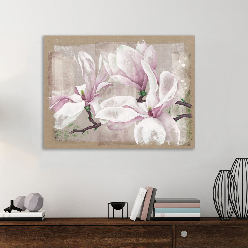 « magnolia », reproduction de peinture à l’acrylique sur toile tendue, H 36 po x l 48 po x P 1,5 po
