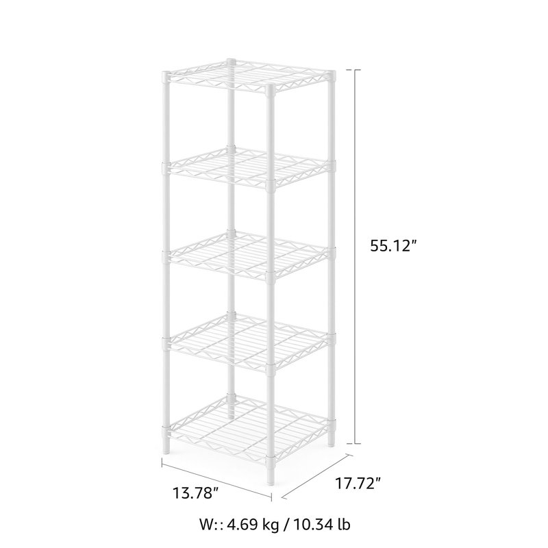 5-Tier White Metal Wire Shelving Unit, Heavy-Duty Storage Rack Organizer for Kitchen, Bathroom & Garage