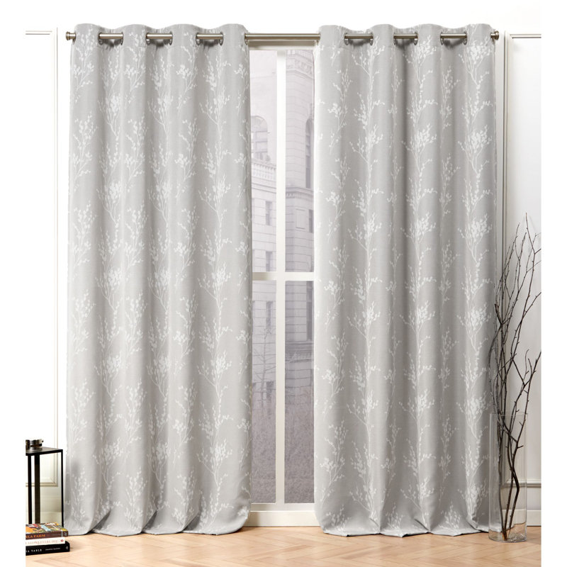 Dove Grey Floral Room Darkening Grommet Curtain Panels
