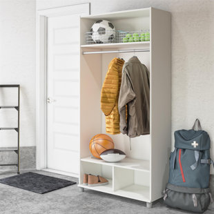 43.7W Free-Standing Closet Organizer with Hooks & Storage Box, Heavy Duty Clothes Shelf 17 Stories Finish: Rustic Brown
