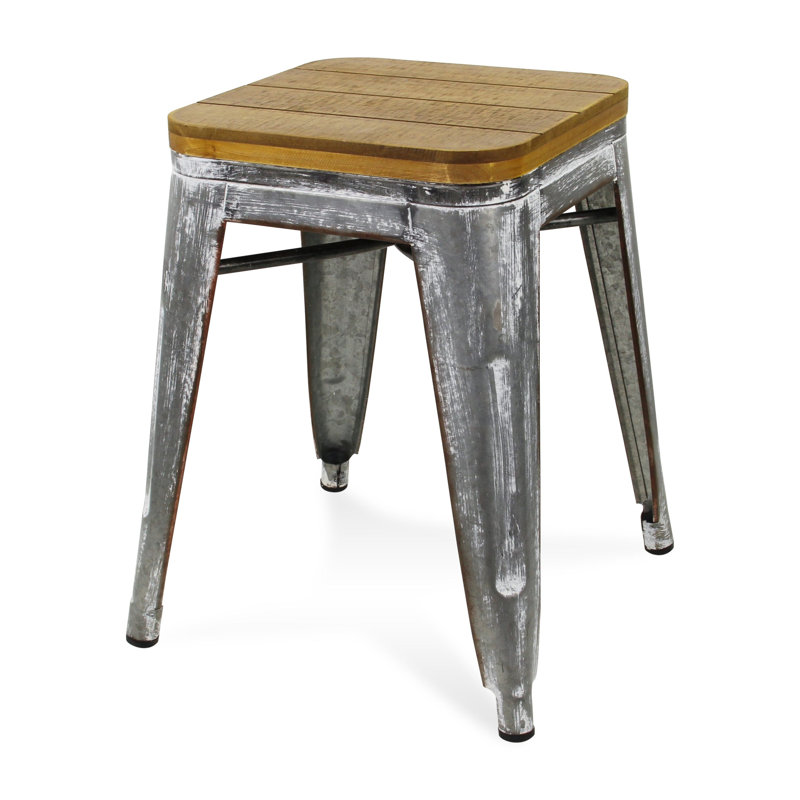 Chaise sans dossier en métal galvanisé 18 po, Bois brun / gris