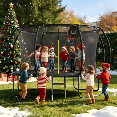 Trampoline rond 12 pi pour cour arrière avec enceinte sécuritaire, trampoline d'extérieur robuste pour enfants, adolescents et adultes