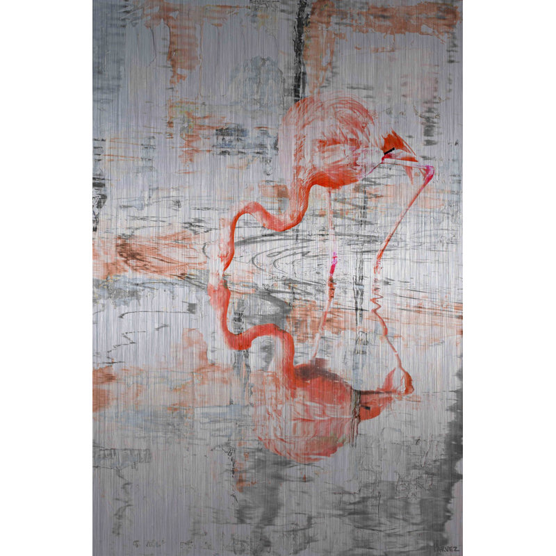 Large Brushed Aluminum Flamingo Reflection Wall Art