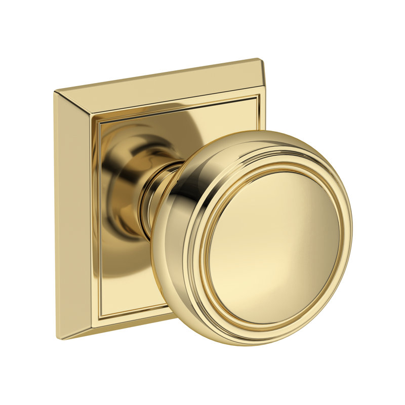 Bremerton Passage Knob with Chamfered Square Rose in Lifetime (PVD) Polished Brass, Unlacquered Brass