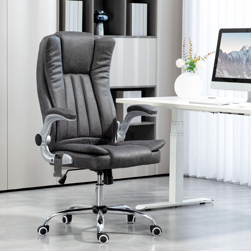 Fauteuil de bureau à massage à haut dossier et vibrations avec accoudoirs rabattables, Gris 1