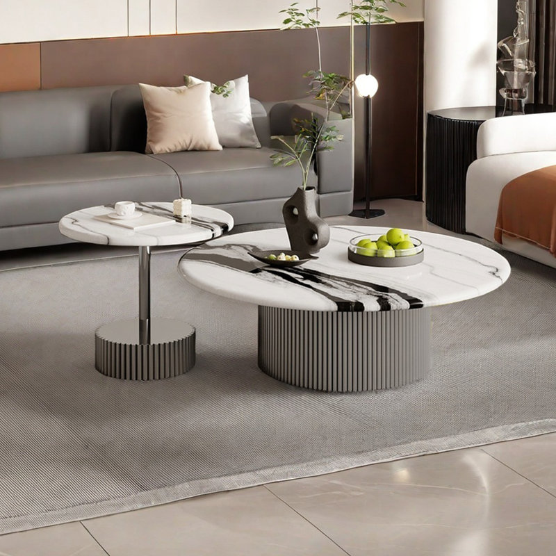 Table basse italienne simple ronde en marbre, H 14,2 po x l 39,4 po x L 39,4 po