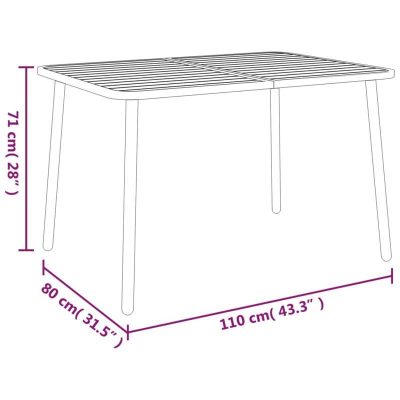 Evgeniy Rectangular Outdoor Dining Table, 71cm H x 110cm W x 80cm D