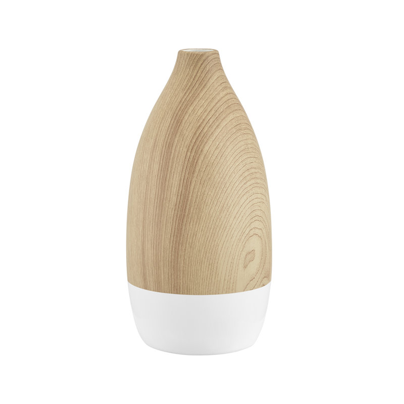 Prader Flask Teardrop Contemporary Two Tone Tabletop Vase - White And Beech