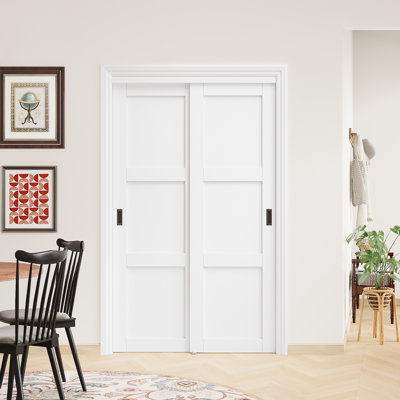 80" White Solid 3-Lite Manufactured Wood Paneled Prefinished Sliding Closet Doors with Hardware