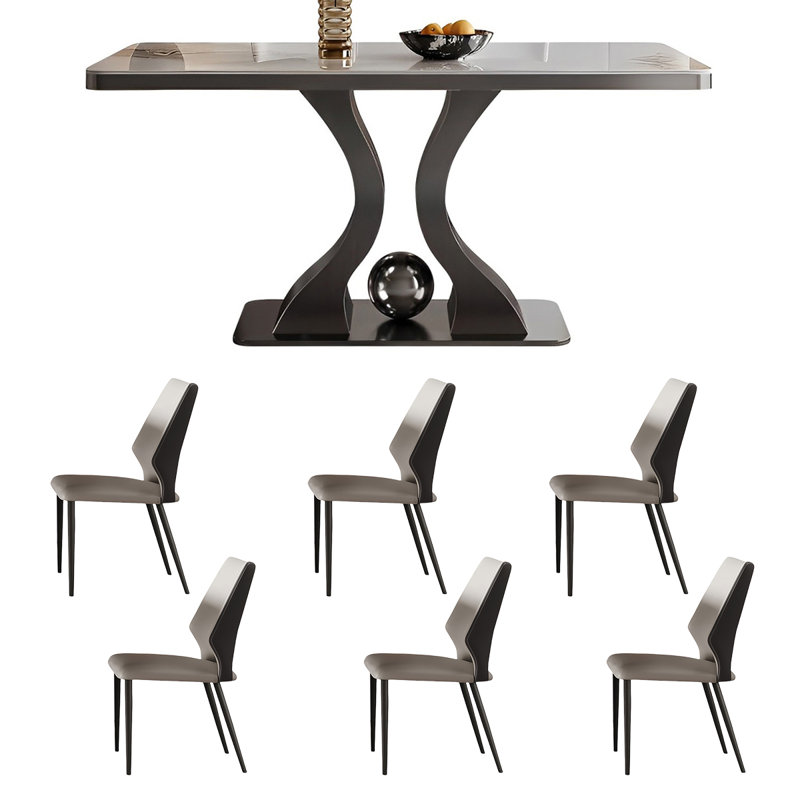 High end rectangular rock slab table and chair set, 29.52"H x 55.11"L x 31.49" W