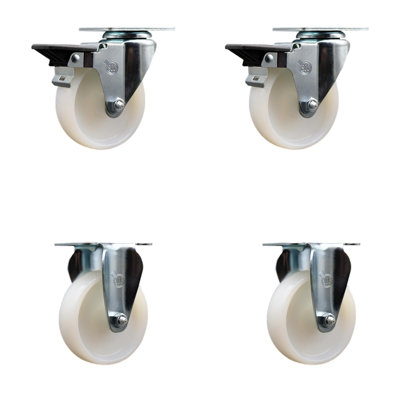4 Piece Nylon Caster Set with Posi Brakes and Rigid
