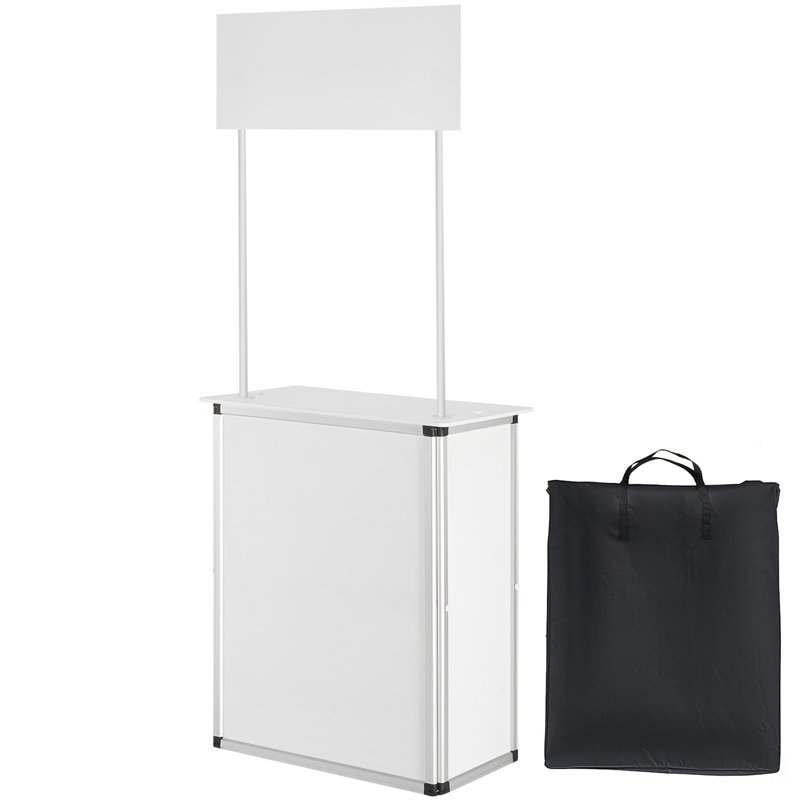 Table de comptoir de promotion, table de podium portative de salon, 30,91 po x 14,96 po x 71,46 po, présentoir de foire d'exposition avec mur, podium escamotable avec support de rangement / sac de transport