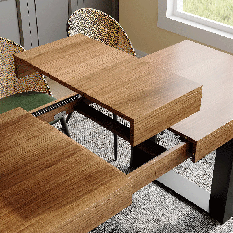 Table de salle à manger rectangulaire extensible, Bois brun / noir