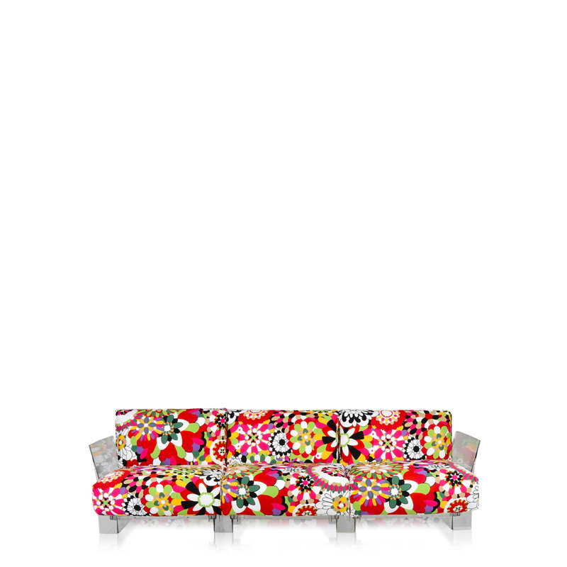 Pop Missoni Vevey Red Floral Three-Seater Sofa with Clear Accents