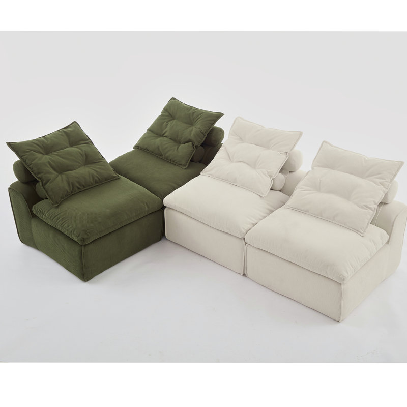 Canapé modulaire polyvalent avec revêtement en velours côtelé et coussins multiples pour la détente, 33" H x 99" W x 70.9" D
