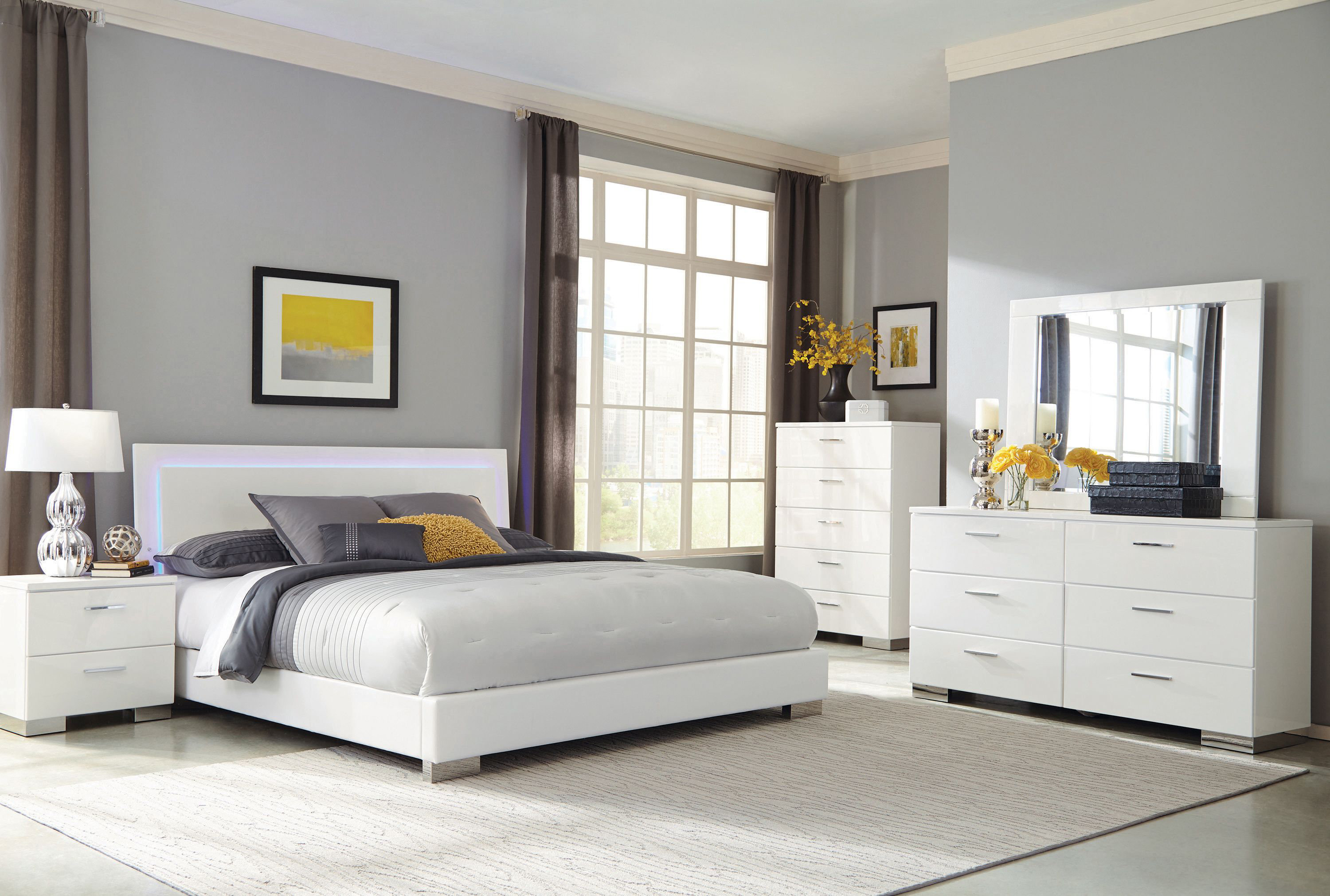 Ivy Bronx Dixie Glossy LED Lighting Panel Bedroom Set_4 Piece | Wayfair