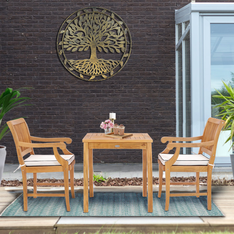 2 - Person Teak Wood Patio Dining Set with Square Table , Cushions Included