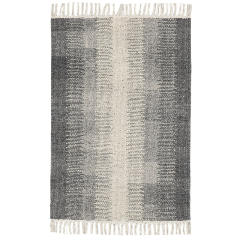Ronan Ikat Grey Handwoven Wool Rug, Rectangle 7'6" x 9'6"