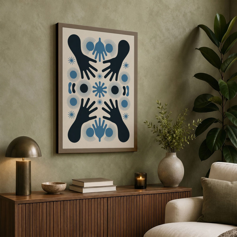 Hands Around Centre Geometric - Wrapped Canvas, 36x24 - 91.4 x 61.0 cm, Sage Border
