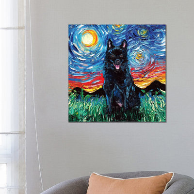 Schipperke Night by Aja Trier - Wrapped Canvas Print