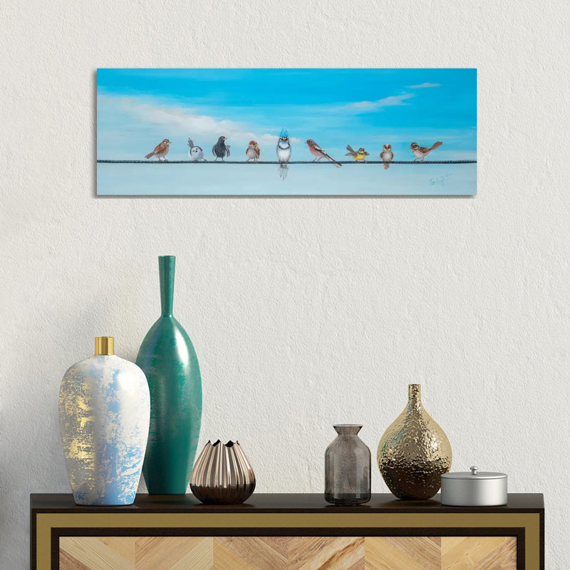 Sweet Birdson A Wire II by Sandra Iafrate - Wrapped Canvas Panoramic Print, 30.48 cm H x 91.44 cm W x 1.91 cm D