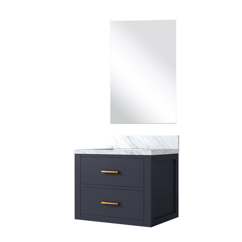 Meuble-lavabo simple bleu - 24 po L 18 po x P 18 po Comptoir en acrylique et miroir, Bleu, Argent argent