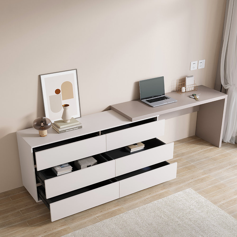 Orren Ellis Atascosa Modern Home Office Expandable Dresser Desk Combo With Storage With Drawers