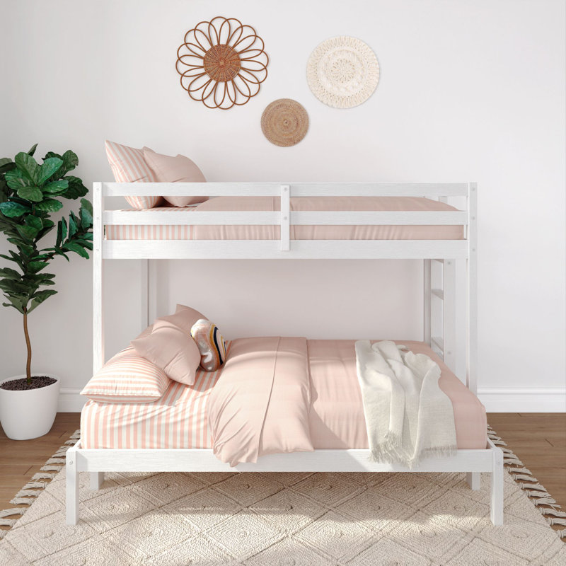 Standard Bunk Bed with Ladder on End, Textured White, Twin Over Full