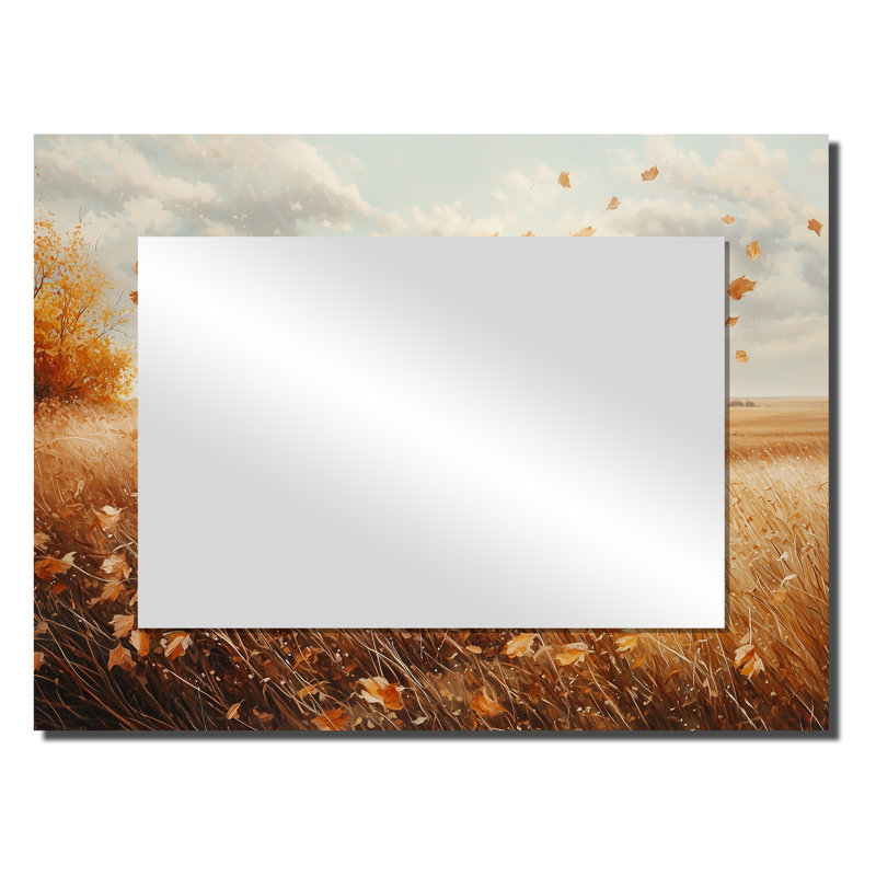 Windy Meadow Prairie Leaves II - Art mural miroir décoratif floral - imprimé sur métal, 24 po x 32 po