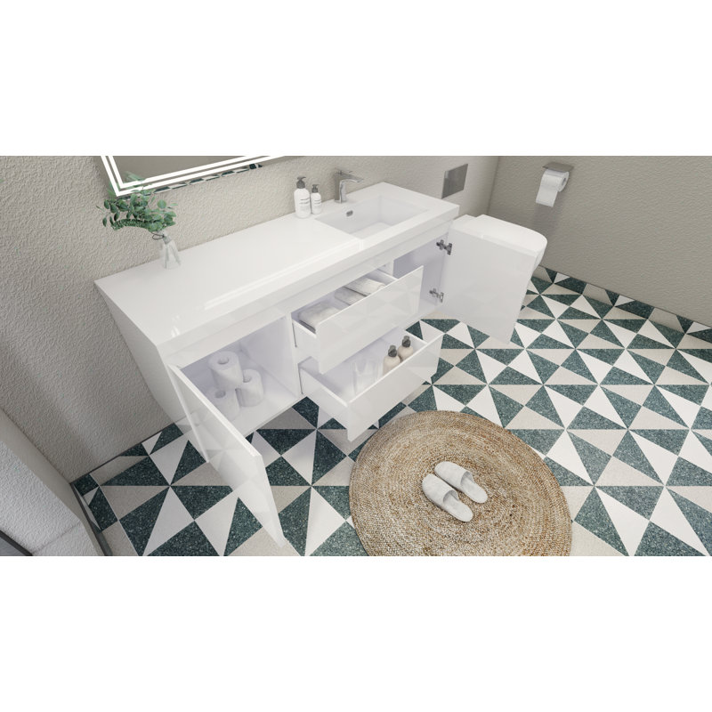 Single Bathroom Vanity with Acrylic Top, White