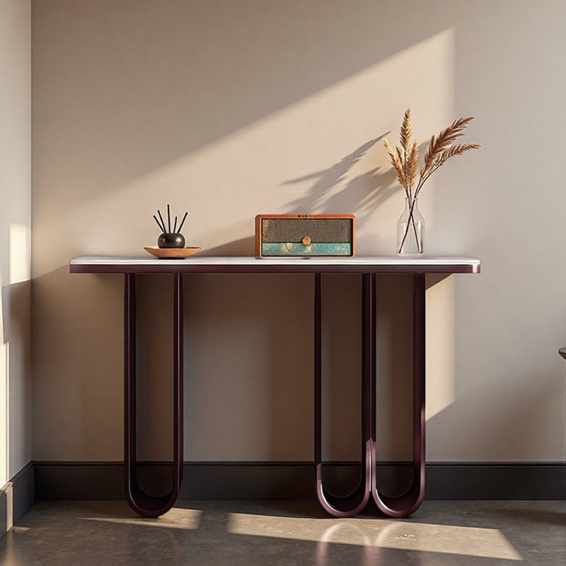 Console de hall d'entrée en acier inoxydable Minimalist Modern, Or rose, H 33,5 po x l 39,4 po x P 13,8 po, Blanc, crème
