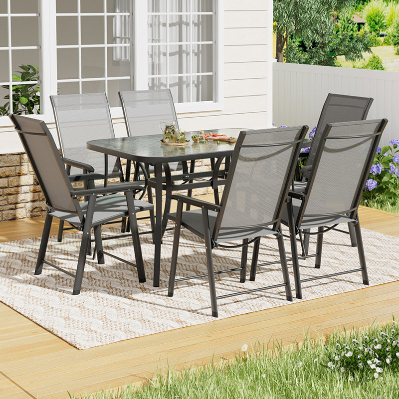 Karna 6 - Person Patio Dining Set with, 120cm, Black