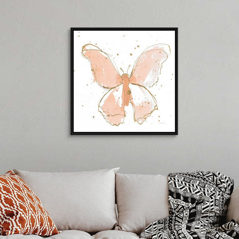 «Gilded Butterflies II Blush» par Novak Shirley - reproduction d'art sur toile, H 32 po x l 32 po x P 2 po