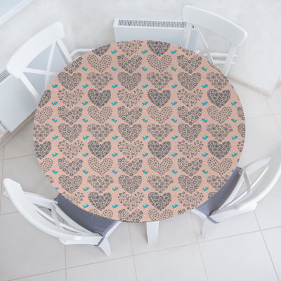 Bungalow Rose Spring Fitted Round Tablecloth Diameter Pale Salmon Sky Blue