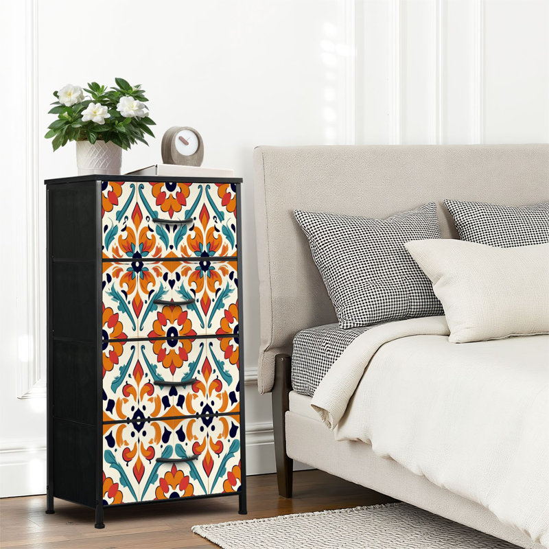 4 Drawer Dresser for Bedroom, Narrow Chest of Drawers, Wooden Top and Study Iron Frame 18"x37.5"-(WxH)