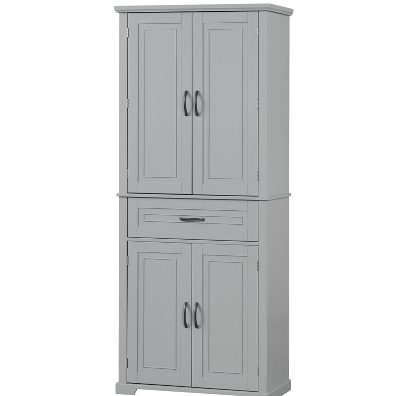 Tall Grey Bathroom Storage, Doors, Drawer, Adjustable Shelf, Functional Design Storage With Doors And Ample Space, Elegant