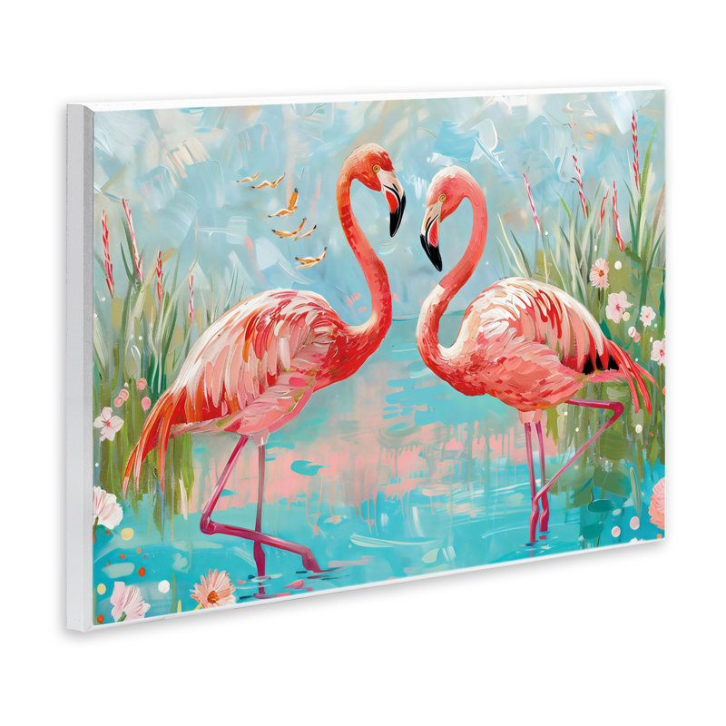 Plaque murale Modern Flamingo Love, design par LSR Design Studio, H 10 po x l 15 po