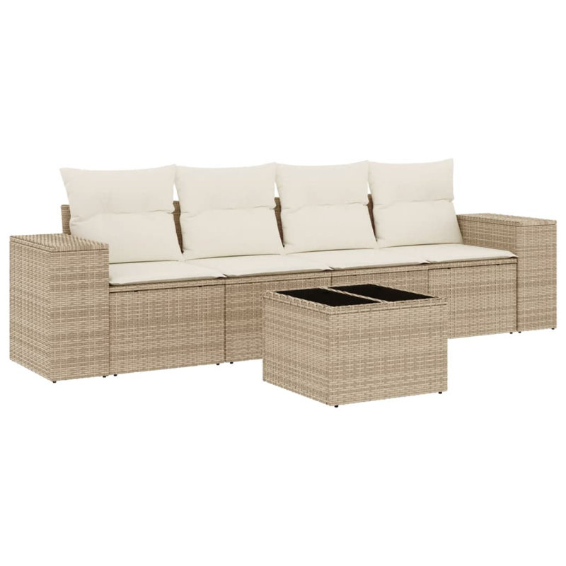 Ensemble de canapé de jardin en rotin PE beige, acier thermolaqué Vidaxl, verre trempé
