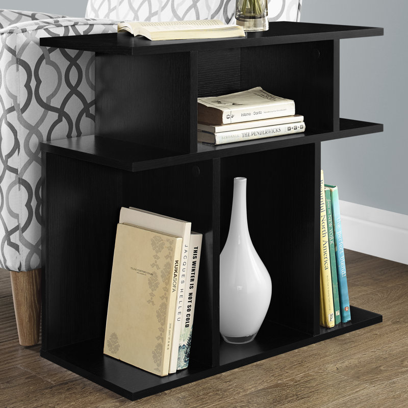 Black Contemporary Wood Rectangular End Table with Shelves