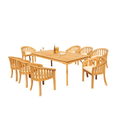 Cimberly 8 - Person Teak Wood Patio Dining Set with Rectangular Table