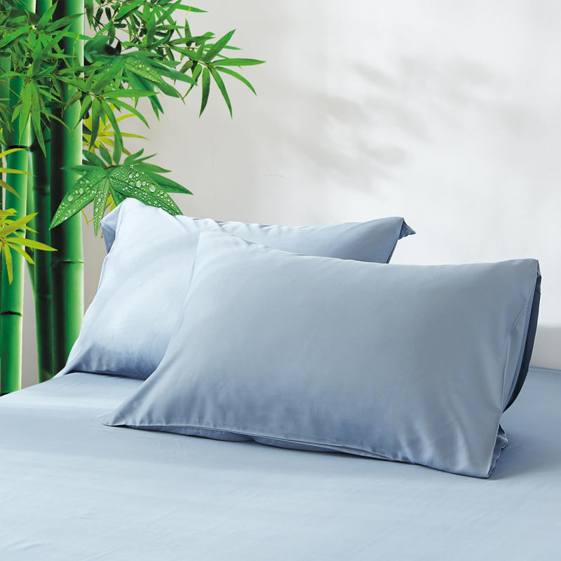 Ensemble de 2 taies d'oreiller 100% rayonne de bambou avec fermeture à enveloppe Cooling, Bleu ciel