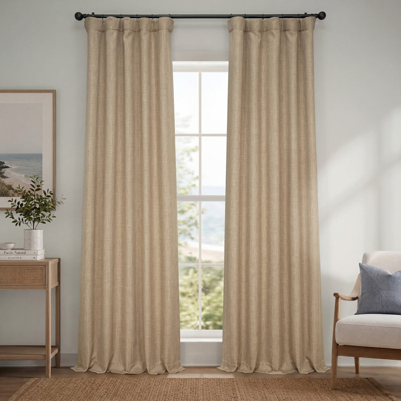 Ottis Faux Linen Room Darkening Curtain Panel, Nomad Tan, 50" W x 84" L