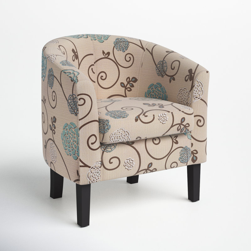 Munson 26.77" Wide Linen/Polyester Upholstered Barrel Chair, Beige/Blue  Linen