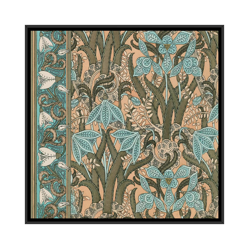«Nouveau Textile Motif I», impression sur toile, H 18 po x l 18 po x P 1,5 po, Toile encadrée noire, Pas de tapis