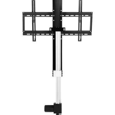 Support TV motorisé avec course de 79 cm (31 pouces), compatible avec les téléviseurs jusqu'à 152 cm (60 pouces), réglage de la hauteur par télécommande de 107 à 185 cm (42 à 73 pouces), capacité de charge de 60 kg (132 lb), construction en alliage d'aluminium, levage réglable jusqu'à 152 cm (60 pouces), charge maximale.