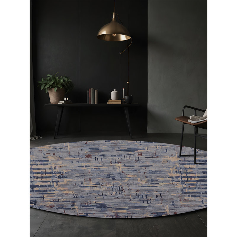 Machine Washable Gray Area Rug, Round 4'