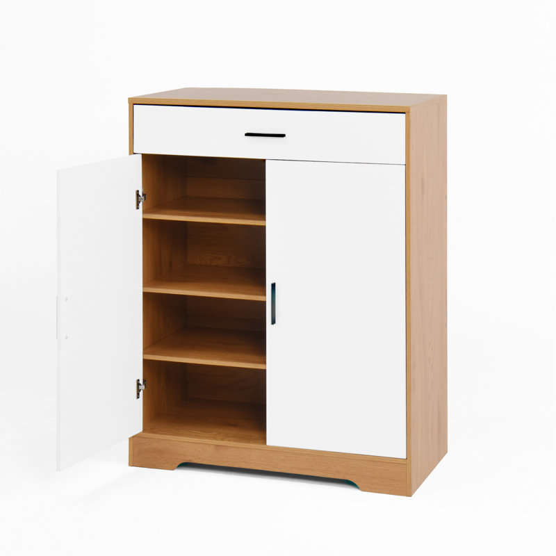 4 Shoe Storage Unit With 1 Drawer, Wooden Cabinet For Entryway & Hallway, Adjustable Shelves Ample Space Available Freestanding Kitchen, Practical Arrangement