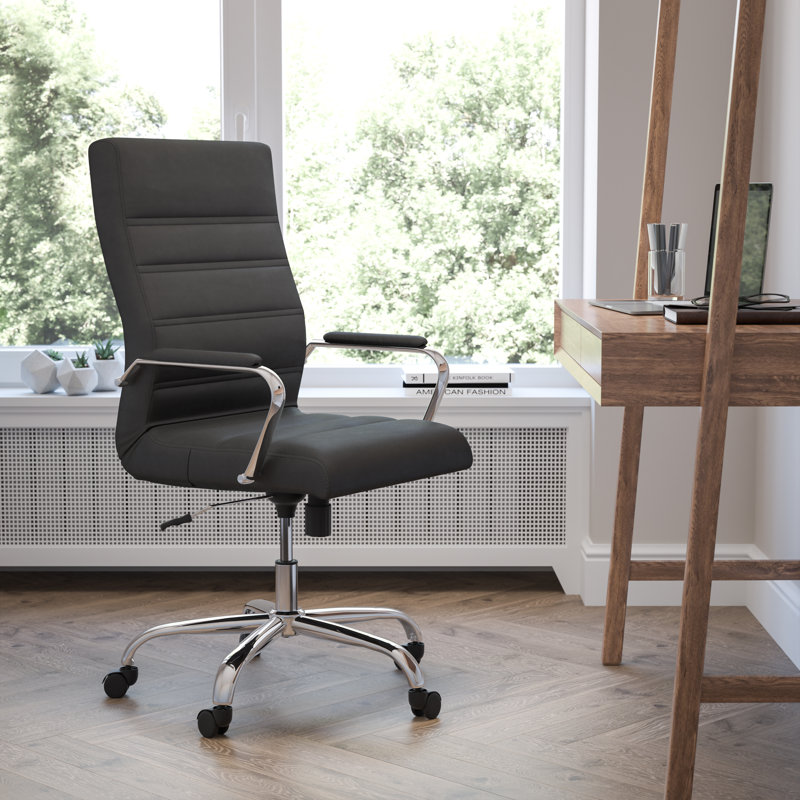 High Back Executive Swivel Office Chair with Metal Frame and Arms, Black/Chrome